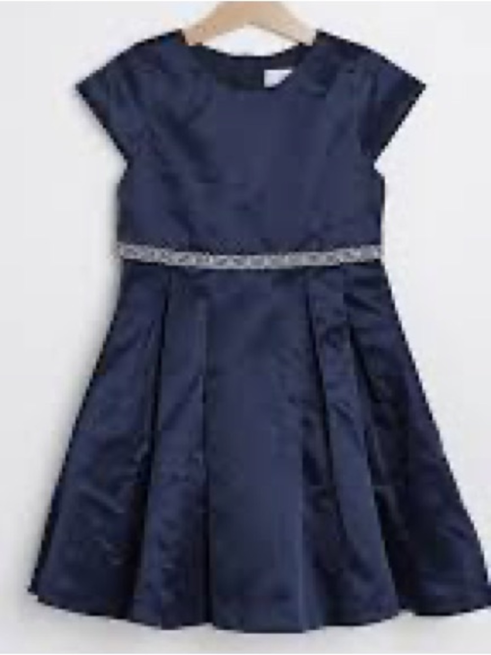 Navy Beaded-Waist Cap-Sleeve Girls' Party Dress